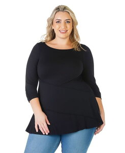 24 �Z�u���R���t�H�[�g ���f�B�[�X �g�b�v�X �V���c �v���X�T�C�Y �M���U�[ 24seven Comfort Apparel Plus Size Ruched Sleeve Swing Tunic Top Black �u���b�N