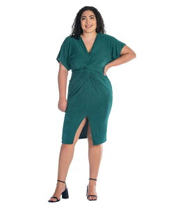 24 �Z�u���R���t�H�[�g ���f�B�[�X �g�b�v�X �����s�[�X V�l�b�N �v���X�T�C�Y 24seven Comfort Apparel Plus Size Short Sleeve V-Neck Twist Front Split Hem Dress Hunter