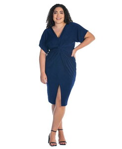 24 �Z�u���R���t�H�[�g ���f�B�[�X �g�b�v�X �����s�[�X V�l�b�N �v���X�T�C�Y 24seven Comfort Apparel Plus Size Short Sleeve V-Neck Twist Front Split Hem Dress Navy �l�C�r�[