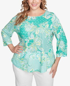 yz r[A[fB[ fB[X Vc gbvX Plus Size Mixed Pattern Sublimation Knit Crew Neck Top Parrot Multi