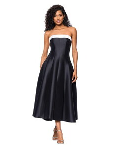 �x�b�c�B�A���h�A�_�� ���f�B�[�X �g�b�v�X �����s�[�X �T�e�� �X�g���b�v���X Betsy & Adam Women's Strapless Satin Mikado Party Dress Black/White �z���C�g