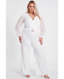NCY fB[X gbvX WvX[c VtH vXTCY QUIZ Plus Size Chiffon Wrap Buckle Jumpsuit Cream N[