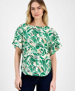 yz ANC fB[X Vc gbvX Women's Printed Boat-Neck Short-Sleeve Top Tropical Green Multi
