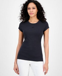 {X IW fB[X gbvX Vc u  W[W[ BOSS Orange Women's Ribbed Open-Back Short-Sleeve Jersey Top Black ubN