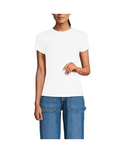 �����Y�G���h ���f�B�[�X �g�b�v�X �V���c �~�j T�V���c Lands' End Women's Drapey Rib Fitted Short Sleeve Mini T-Shirt White �z���C�g