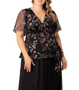 �L���i ���f�B�[�X �g�b�v�X �V���c �v���X�T�C�Y �h�J Kiyonna Plus Size Rosalie Embroidered Wrap Top Moonlit garden