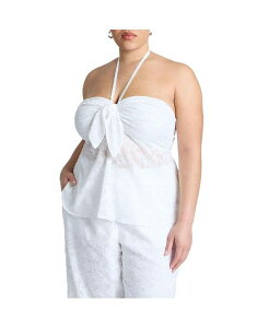 �G���N�C ���f�B�[�X �g�b�v�X �V���c �v���X�T�C�Y �z���^�[ ELOQUII Plus Size Neck-Tie Halter Top Jet stream