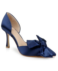 �W���E�F���_�O���C�~�V���J ���f�B�[�X �V���[�Y �p���v�X Jewel Badgley Mischka Women's Sidney Slip On Evening Bow Pumps Navy Satin �l�C�r�[