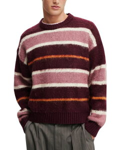 RbgI Y AE^[ jbgEZ[^[ jbg COTTON ON Men's Box Fit Fuzzy Crew Knit Sweater Berry stripe XgCv