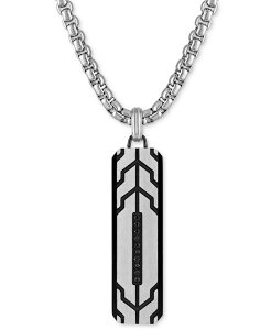 yz GXN@CA fB[X lbNXE`[J[Ey_ggbv ANZT[ Black Diamond Dog Tag 22" Pendant Necklace in Stainless Steel & Black Ion-Plate Created for Macy's Black