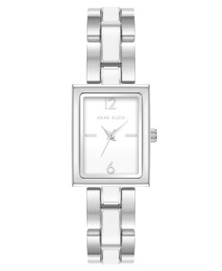 ANC fB[X ANZT[ rv Anne Klein Women's Quartz Rectangular White Enamel and Silver-Tone Metal Alloy Watch 22mm White Silver-Tone zCg