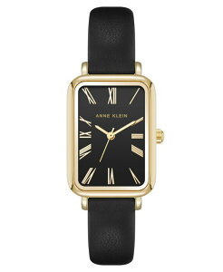 yz ANC fB[X rv ANZT[ Women's Quartz Rectangular Black Polyurethane Leather and Gold-Tone Metal Alloy Watch 23mm Black Gold-Tone