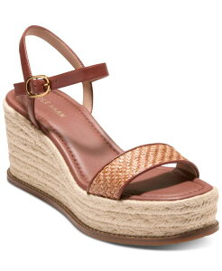 yz R[n[ fB[X T_ V[Y Women's Cloudfeel Keeton Espadrille Flatform Wedge Sandals Tan Raffia Dark Cuoio Leather