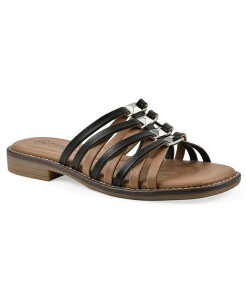 zCg}Ee fB[X V[Y T_ White Mountain Women's Mazy Slip-On Flat Sandals Black Smooth ubN