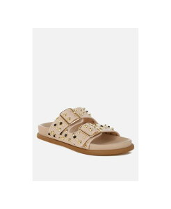 yz hO fB[X T_ V[Y Jayata Metallic Stud Embellished Sliders Beige