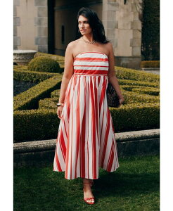 yz GNC fB[X s[X gbvX Plus Size Poplin Fit And Flare Maxi Dress Red stripe