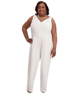 JXp[ fB[X gbvX WvX[c VlbN vXTCY Kasper V-Neck Bow-Strap Jumpsuit Regular & Plus Sizes White zCg