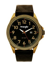 ラングラー レディース 腕時計 アクセサリー Men's Watch 48MM Antique Brass Case Black Dial with Bronze Arabic Numerals Brown Strap Analog Watch Red Second Hand Date Function Brown