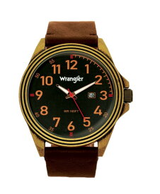 ラングラー レディース 腕時計 アクセサリー Men's 48MM Antique Brass Case Black Dial Bronze Arabic Numerals Black Strap Analog Watch with Red Second Hand Date Function Black