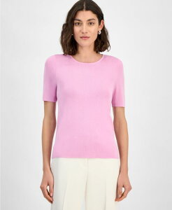 �^�n���G�[�G�X�G�� ���f�B�[�X �g�b�v�X �V���c �N���[�l�b�N T�V���c �Z�[�^�[ Tahari ASL Women's Fine-Rib Crewneck Sweater T-Shirt Pink Macaroon �s���N