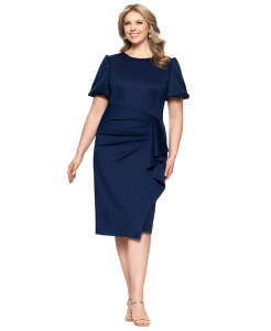 �G�X�P�[�v ���f�B�[�X �g�b�v�X �����s�[�X �h���[�v �v���X�T�C�Y ���� XSCAPE Plus Size Short-Sleeve Boat-Neck Draped Sheath Dress Midnight