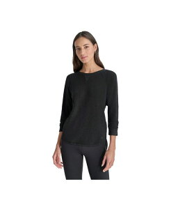 �_�i �L������ �j���[���[�N ���f�B�[�X �g�b�v�X T�V���c �~�j �V���c DKNY Women's Mini Slub Waffle Three Quarter Sleeve T-Shirt Black �u���b�N