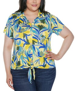 yz xfB[j fB[X Vc gbvX Plus Size Tropical Tie-Front Knit Top Tropical Yellow