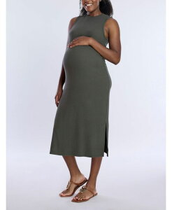 �}�U�[�t�b�h�}�^�j�e�B�[ ���f�B�[�X �g�b�v�X �����s�[�X ���u�j�b�g �N���[�l�b�N �~�f�B�����s�[�X �~�f�B �m�[�X���[�u �j�b�g Motherhood Maternity Maternity Crew Neck Rib Knit Sleeveless Midi Dress - M