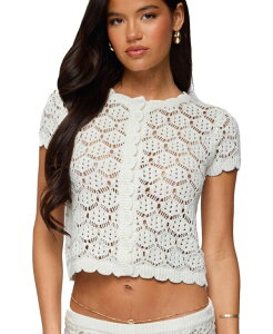 �A�f�B�N�e�b�h ���f�B�[�X �g�b�v�X �V���c �j�b�g Edikted Women's Elisa Open Knit Button Up Top Cream �N���[��