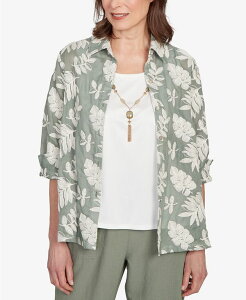 yz Atbh _i[ fB[X Vc gbvX Petite Copper Canyon Soutache Leaf Two In One Collated Top with Necklace Olive