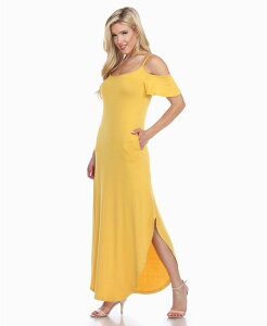zCg}[N fB[X gbvX s[X }LVs[X }LV White Mark Women's Cold Shoulder Full Length Maxi Dress Mustard }X^[h
