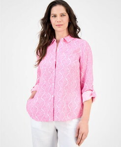 `[^[Nu fB[X gbvX Vc v` vg Charter Club Petite Printed Roll-Tab Shirt Confetti Pink sN