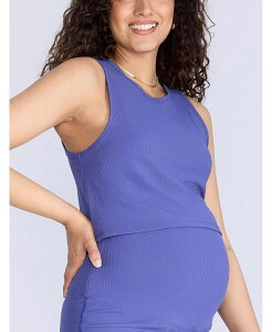 �}�U�[�t�b�h�}�^�j�e�B�[ ���f�B�[�X �g�b�v�X �V���c �N���[�l�b�N �N���b�v�h Motherhood Maternity Maternity Crew Neck Racerback Cropped Tank - Motherhood Skipper blue �u���[