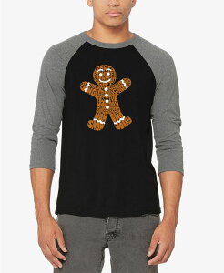 yz GG[|bvA[g Y TVc gbvX Men's Gingerbread Raglan Baseball Word Art T-Shirt Gray Black