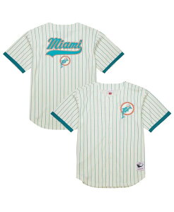 �~�b�`�F��&�l�X �����Y �g�b�v�X �V���c ���B���e�[�W ���b�V�� ���S Mitchell & Ness Men's Cream Miami Dolphins Final Seconds Vintage Logo Mesh Button-Up Shirt Cream �N���[��