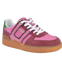 QX fB[X V[Y Xj[J[ [X GUESS Women's Inart Low Profile Sporty Gum Bottom Lace-Up Sneakers Pink Rasberry Suede sN