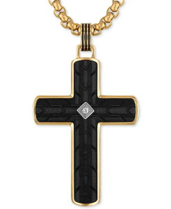 yz GXN@CA fB[X lbNXE`[J[Ey_ggbv ANZT[ Diamond Accent Carbon Fiber Cross 22" Pendant Necklace in Stainless Steel & Black & Gold-Tone Ion-Plate Gold-Tone