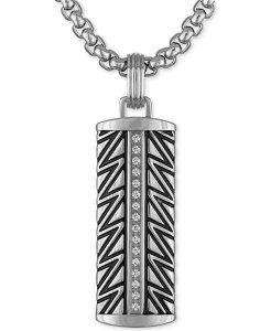 yz GXN@CA fB[X lbNXE`[J[Ey_ggbv ANZT[ Diamond Dog Tag 22" Pendant Necklace (1/6 ct. t.w.) in Stainless Steel & Black Ion-Plated Stainless Steel Steel