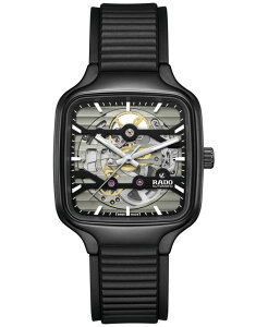 h fB[X ANZT[ rv Rado Unisex Swiss Automatic True Square Skeleton Black Rubber Strap Watch 38mm Black ubN