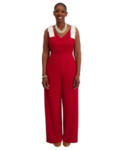JXp[ fB[X gbvX WvX[c vXTCY Kasper Women's Tie-Strap Jumpsuit Regular & Plus Size Crimson/cr N]