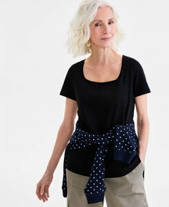 yz X^CAhR[ fB[X Vc gbvX Women's Cotton Square-Neck Short-Sleeve T-Shirt PXS - 3X Deep Black