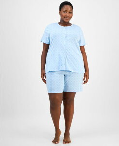 【送料無料】 チャータークラブ レディース ナイトウェア アンダーウェア Plus Size Cotton Floral Bermuda Pajamas Set Daint Medallion
