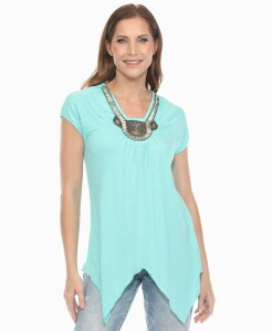 �z���C�g�}�[�N ���f�B�[�X �g�b�v�X �V���c �j�b�g White Mark Women's Beaded Angled Hem Knit Top Mint �~���g