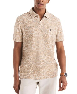 �i�E�e�B�J �����Y �g�b�v�X �|���V���c Nautica Men's Classic-Fit Leaf-Pattern Polo Shirt Sandy Bar