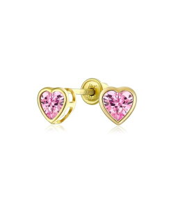 yz uO fB[X sAXECO ANZT[ Tiny Cubic Zirconia Real Yellow 14K Real Yellow Gold Heart Stud Earrings Pink