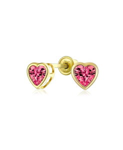 yz uO fB[X sAXECO ANZT[ Tiny Cubic Zirconia Real Yellow 14K Real Yellow Gold Heart Stud Earrings Red