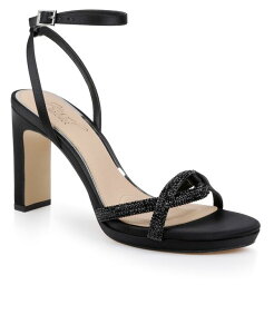 WEF_OC~VJ fB[X V[Y T_ vbgtH[ Jewel Badgley Mischka Women's Fila Dress Platform Sandals Black Satin ubN