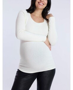 �}�U�[�t�b�h�}�^�j�e�B�[ ���f�B�[�X �g�b�v�X �V���c ���u�j�b�g T�V���c �j�b�g Motherhood Maternity Maternity Square Neck Rib Knit Long Sleeve Tee - Motherhood Bright white �z���C�g