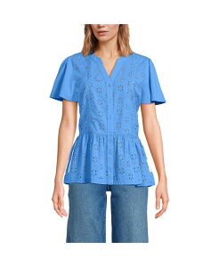 �����Y�G���h ���f�B�[�X �g�b�v�X �V���c Lands' End Women's Short Sleeve Mixed Media Eyelet Top Crisp blue �u���[