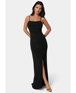 �x�x ���f�B�[�X �g�b�v�X �����s�[�X �M���U�[ Bebe Women's Ruched High Slit Solid Dress Black �u���b�N